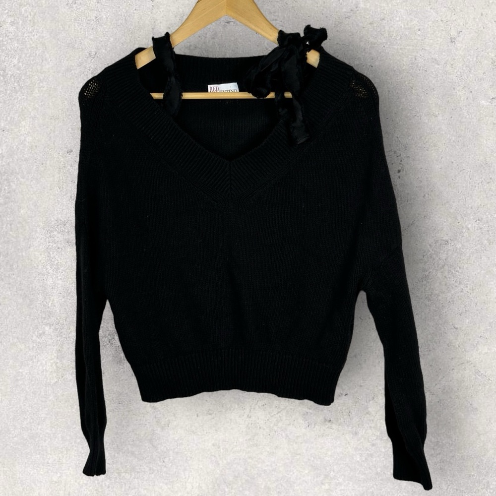 Red Valentino Black Tie Shoulder Knit Sweater Top Wool Cashmere Size Small‎ Pull - Picture 3 of 15